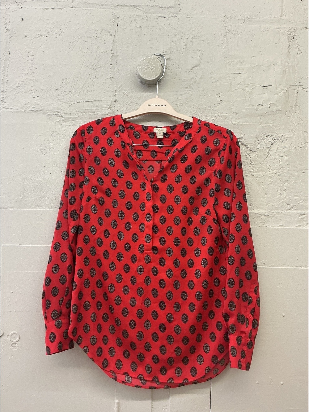 J.Crew Red Patterned Long Sleeve Blouse